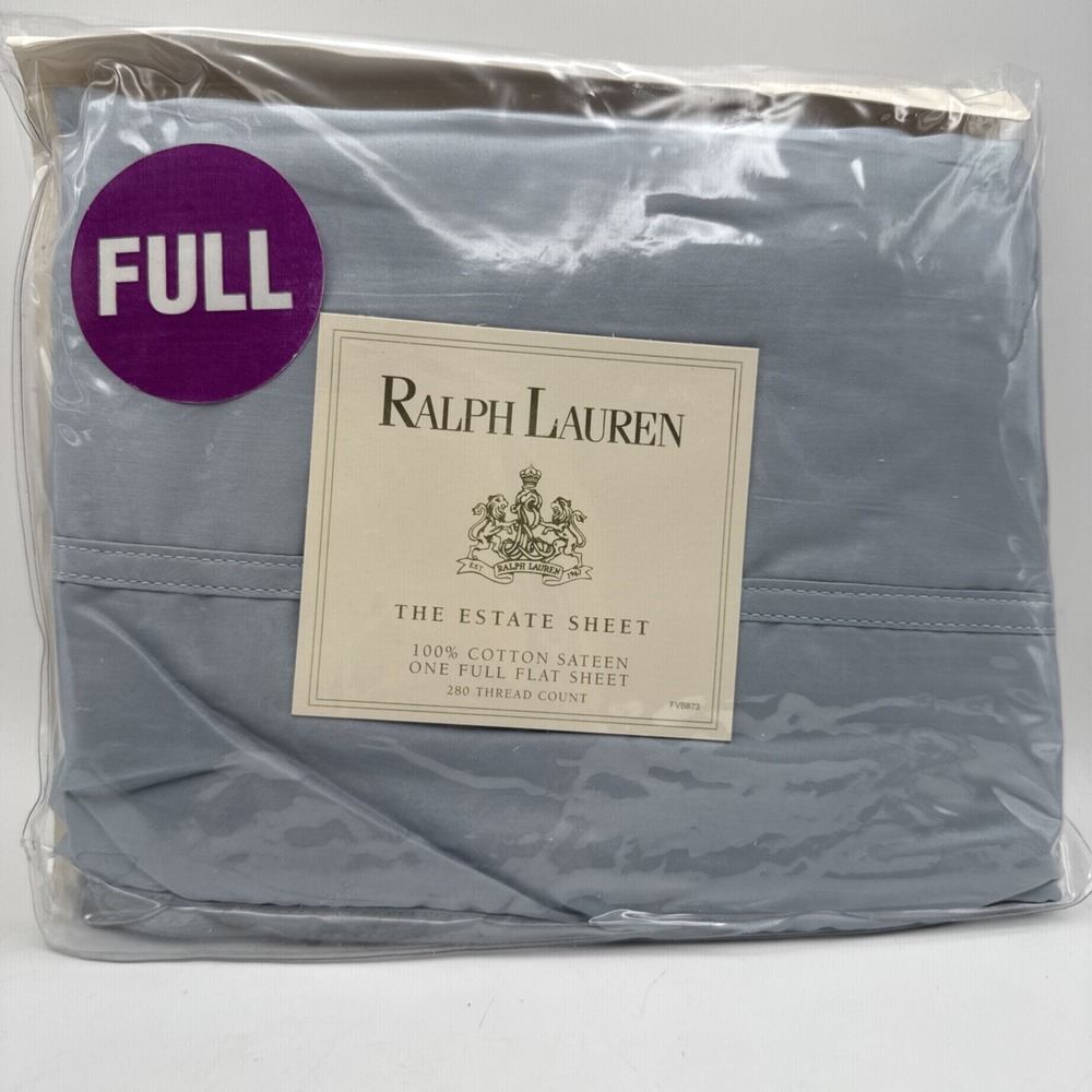 Ralph Lauren Home FULL Flat Sheet Estate Cornflower Blue 100% Cotton Sateen